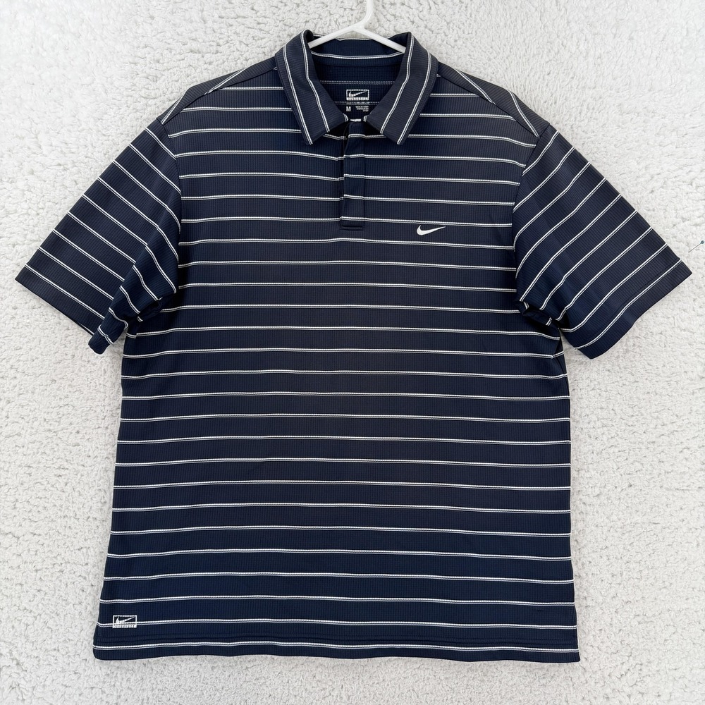 Nike Tour Performance Polo Shirt Mens Medium Blue Stripe Polyester Golf Top